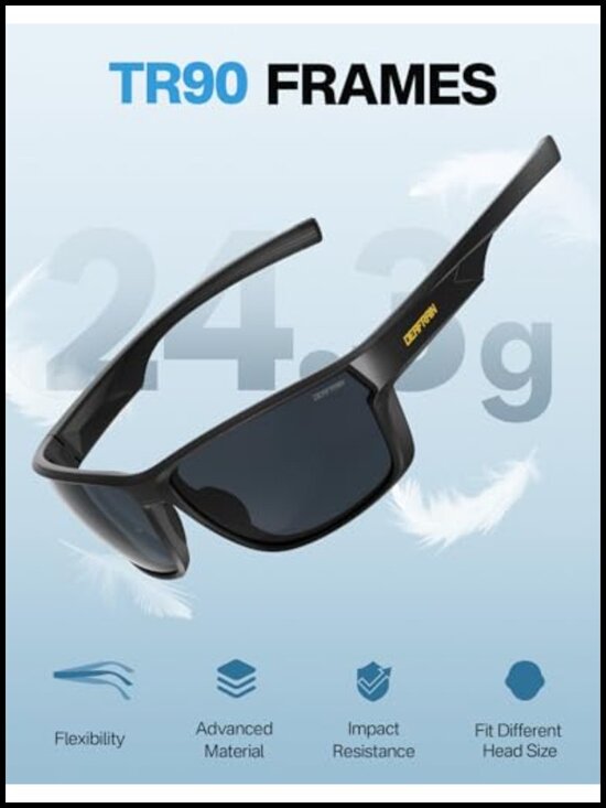 Polarized Sports Sunglasses UV400 Protection TR90 Frame Unbreakable for Fishing